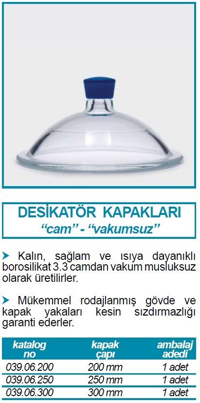 İSOLAB 039.06.200 desikatör kapağı vakumsuz